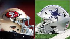 San Francisco 49ers and Dallas Cowboys helmets ahead of their NFL meeting on Sunday